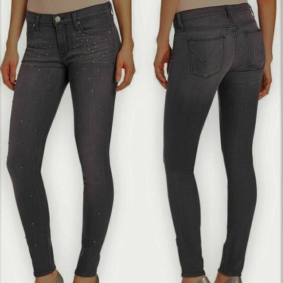 Hudson Jeans Nico Studded Super Skinny Midrise Jeans in Alloy Womens Size 29 - Picture 2 of 13